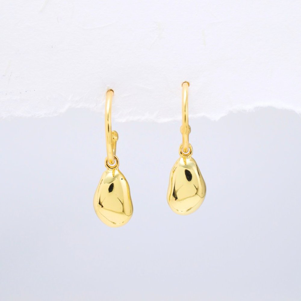 Soft Bean Drop High Shine Hoop 18K Gold S925 2 in 1